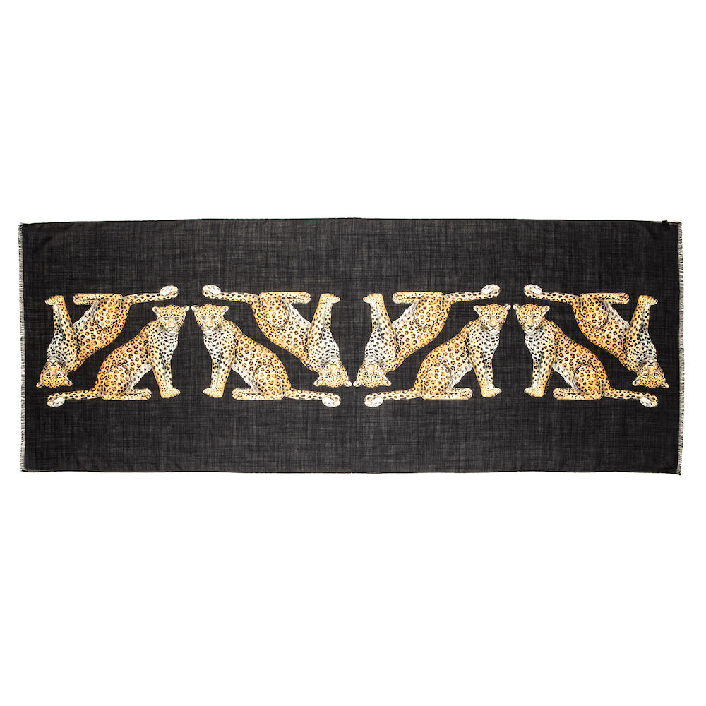 Twin Leopard Black Wool Silk Scarf | Halcyon Days – HALCYON DAYS