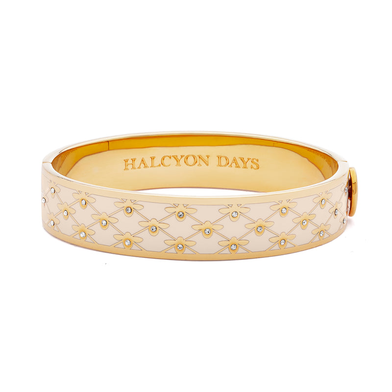 Bee Sparkle Trellis - Hinged Bangle in Cream & Gold