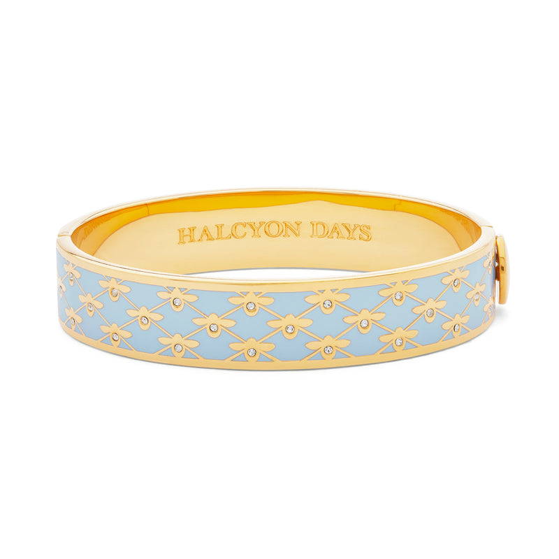 Bee Sparkle Trellis - Hinged Bangle in Forget-Me-Not Blue & Gold