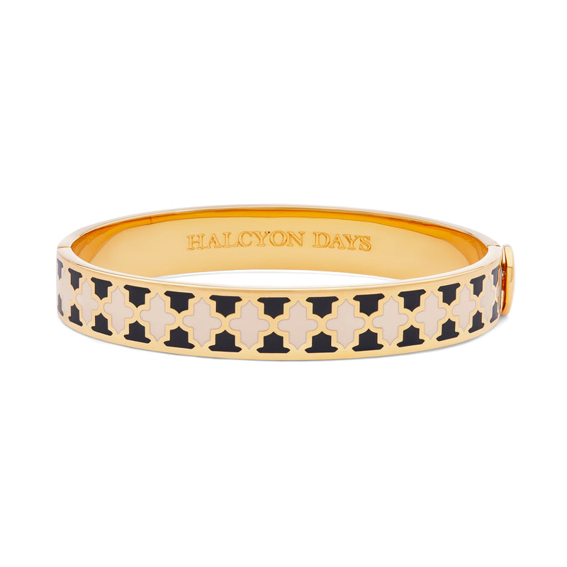 Agama Hinged Bangle in Black, Cream & Gold