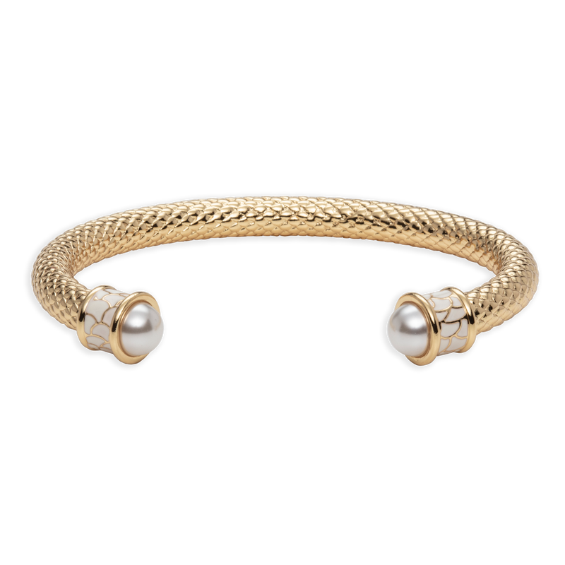 Salamander Torque Bangle in Pearl & Gold