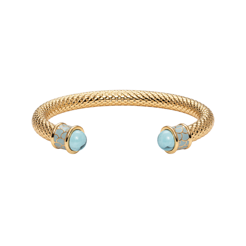 Salamander Torque Bangle in Aquamarine & Gold
