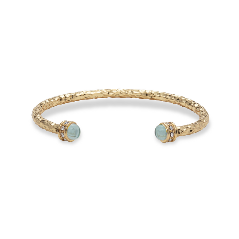 Hammered Torque Aquamarine & Gold Bangle