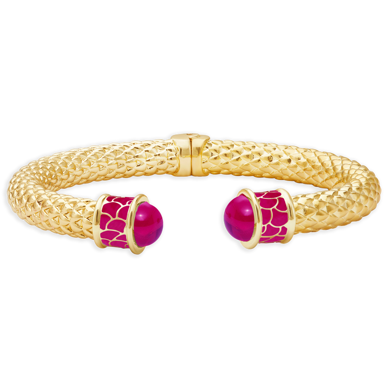 Minoan Hinged Bangle in Pink Tourmaline & Gold