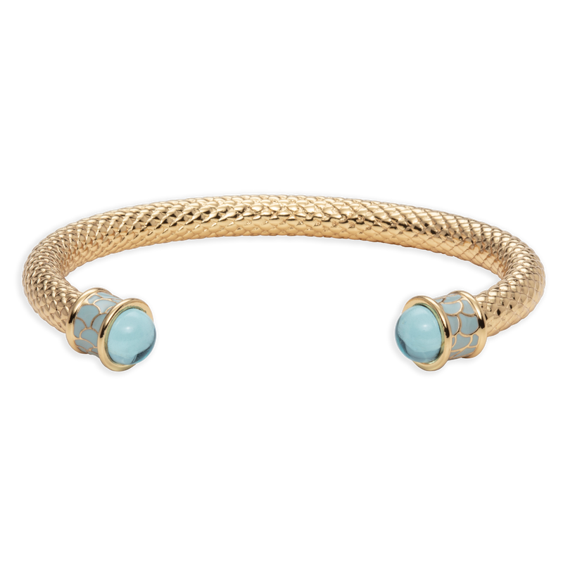 Salamander Torque Bangle in Aquamarine & Gold