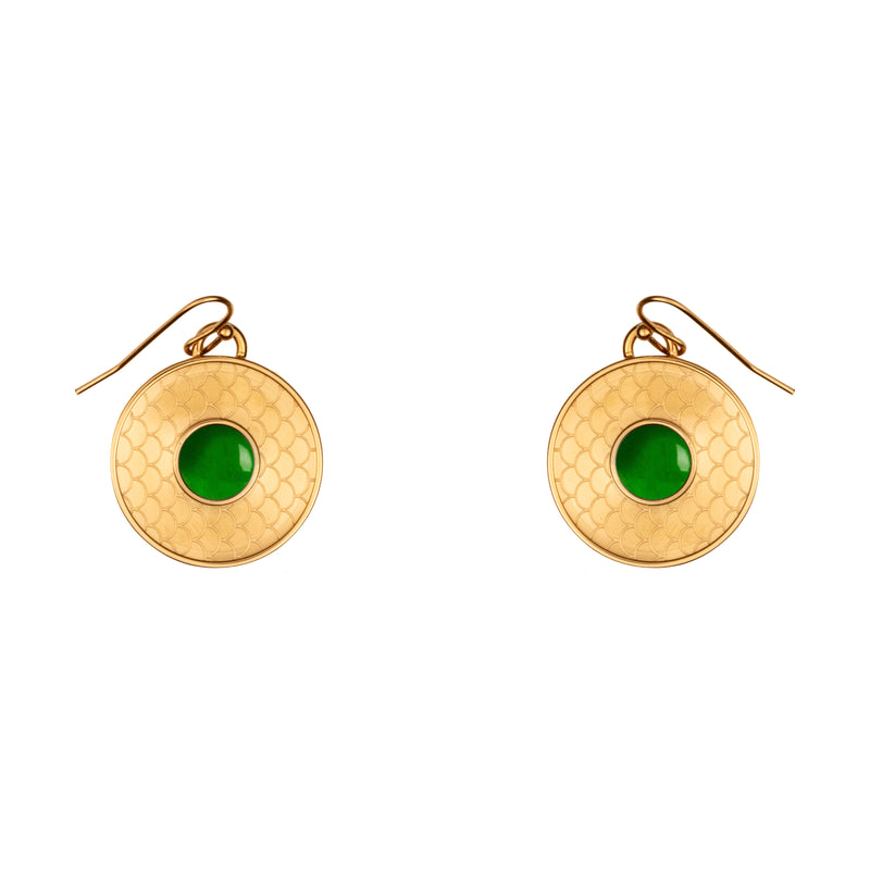 Salamander Cabochon Emerald & Gold Earrings