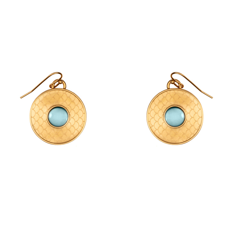 Salamander Cabochon Earrings in Aquamarine & Gold