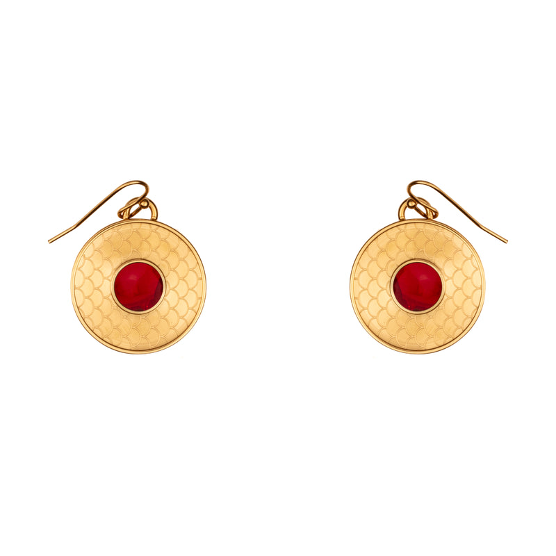 Salamander Cabochon Earrings in Ruby & Gold