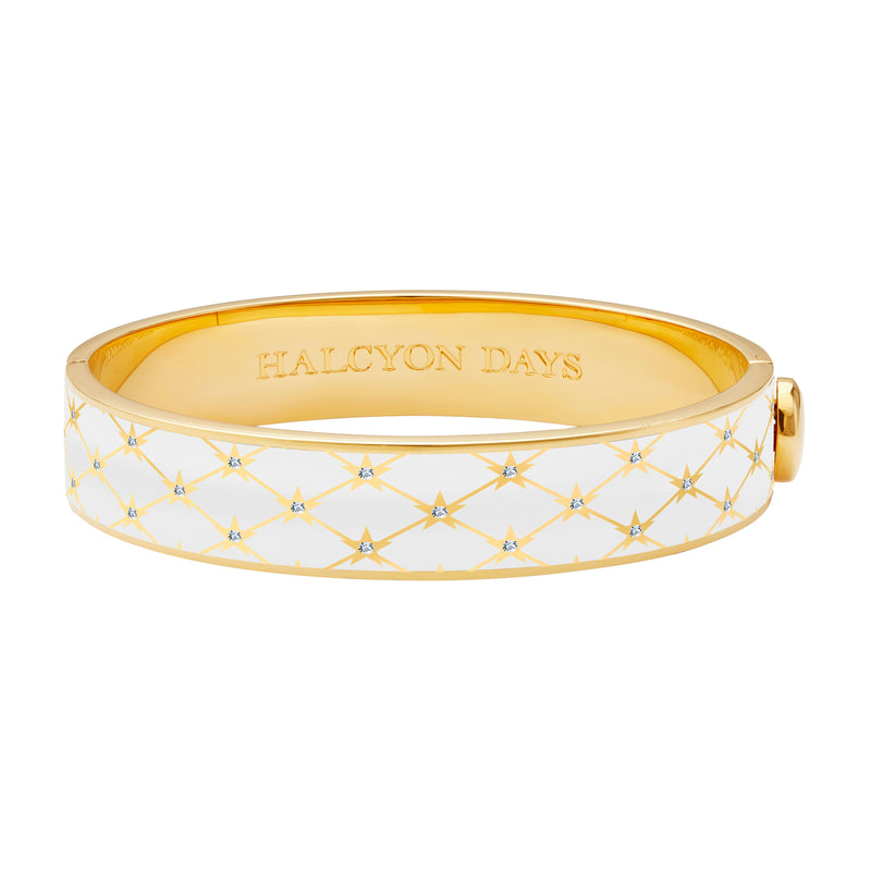 Star Sparkle Trellis Hinged Bangle in Cream & Gold