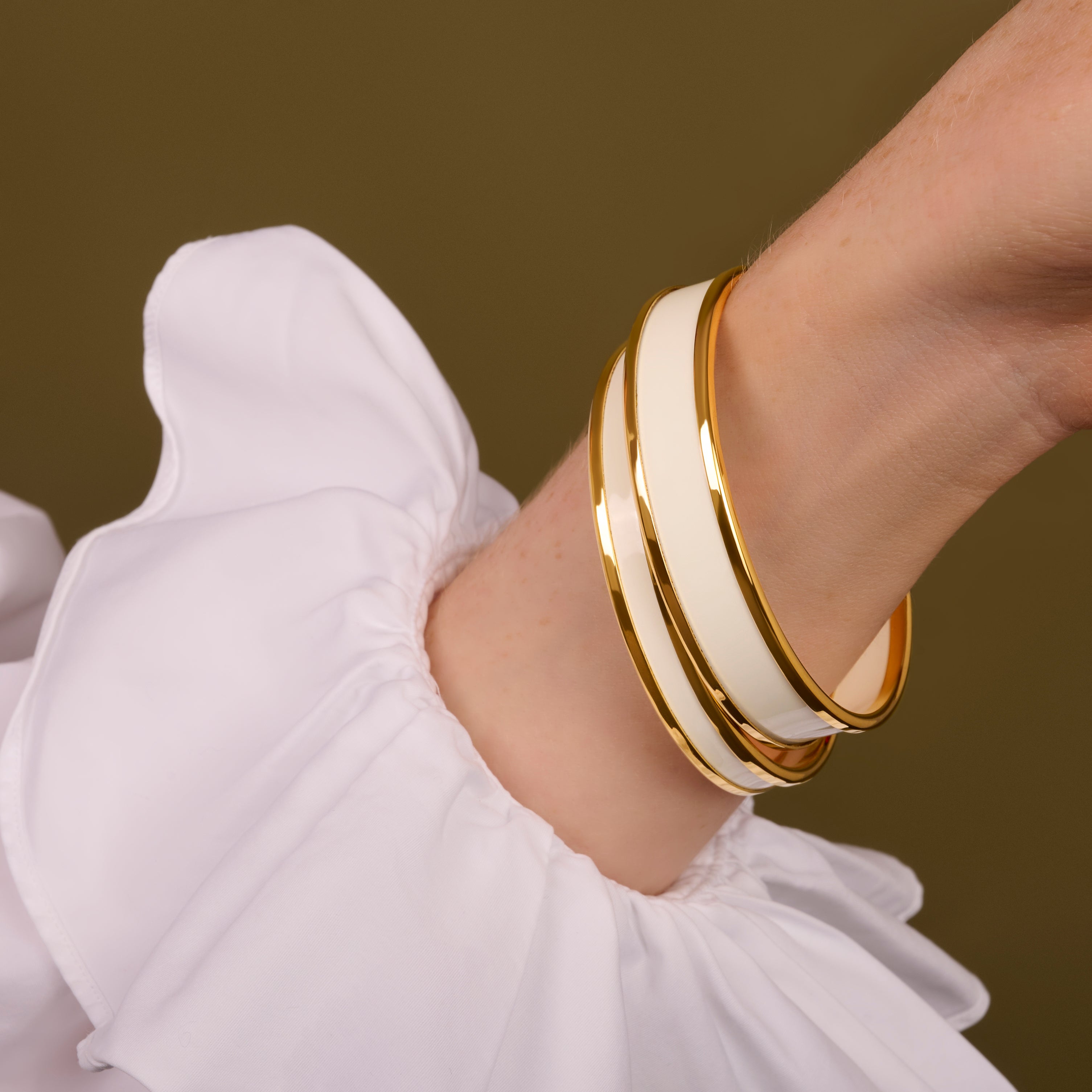 Enamel Bangle in Cream & Gold | Halcyon Days – HALCYON DAYS