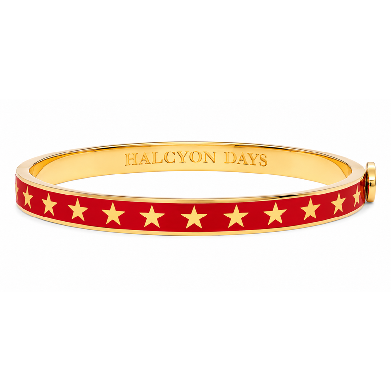 Skinny Star Hinged Bangle in Red & Gold