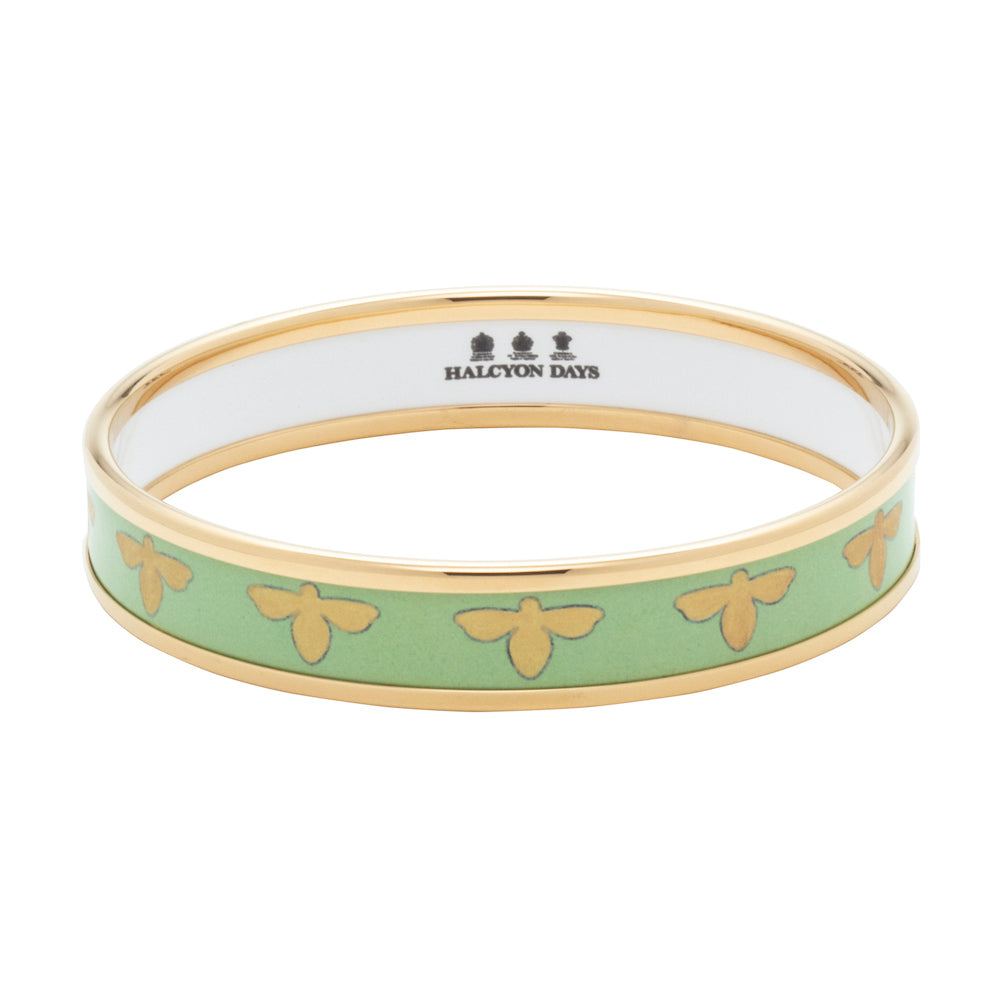 Halcyon Days enamel bangle in meadow and gold with bee pattern