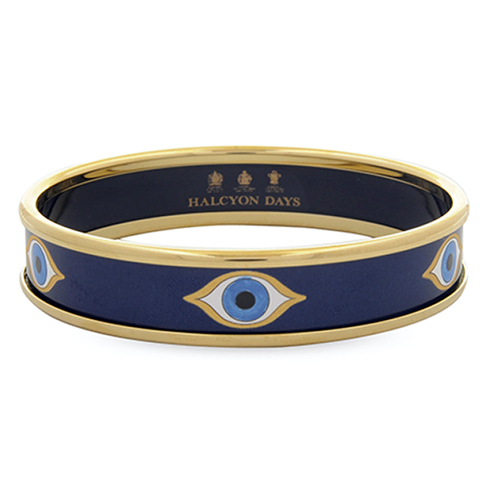 Evil eye enamel bangle in navy featuring the Halcyon Days logo inside
