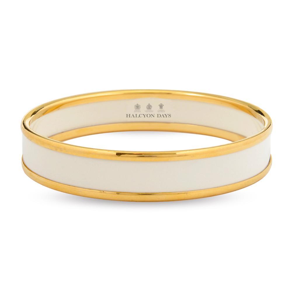 Women's enamel bangle in ivory white with gold rims